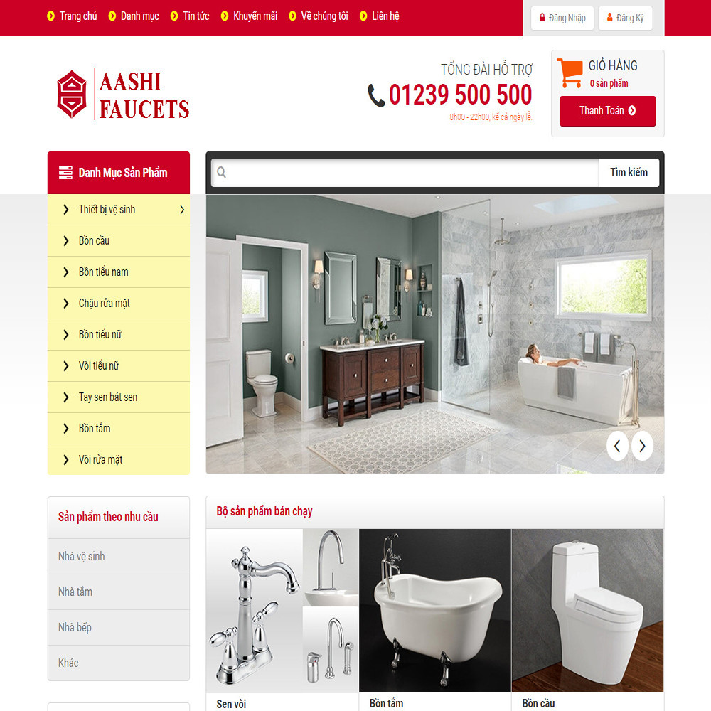 Thiết kế Website bán hàng thiết bị vệ sinh AASHI FAUCETS