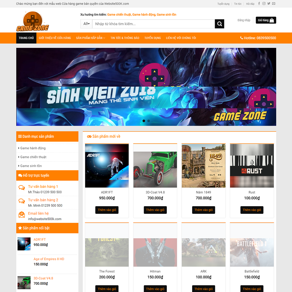 Thiết kế Website bán game