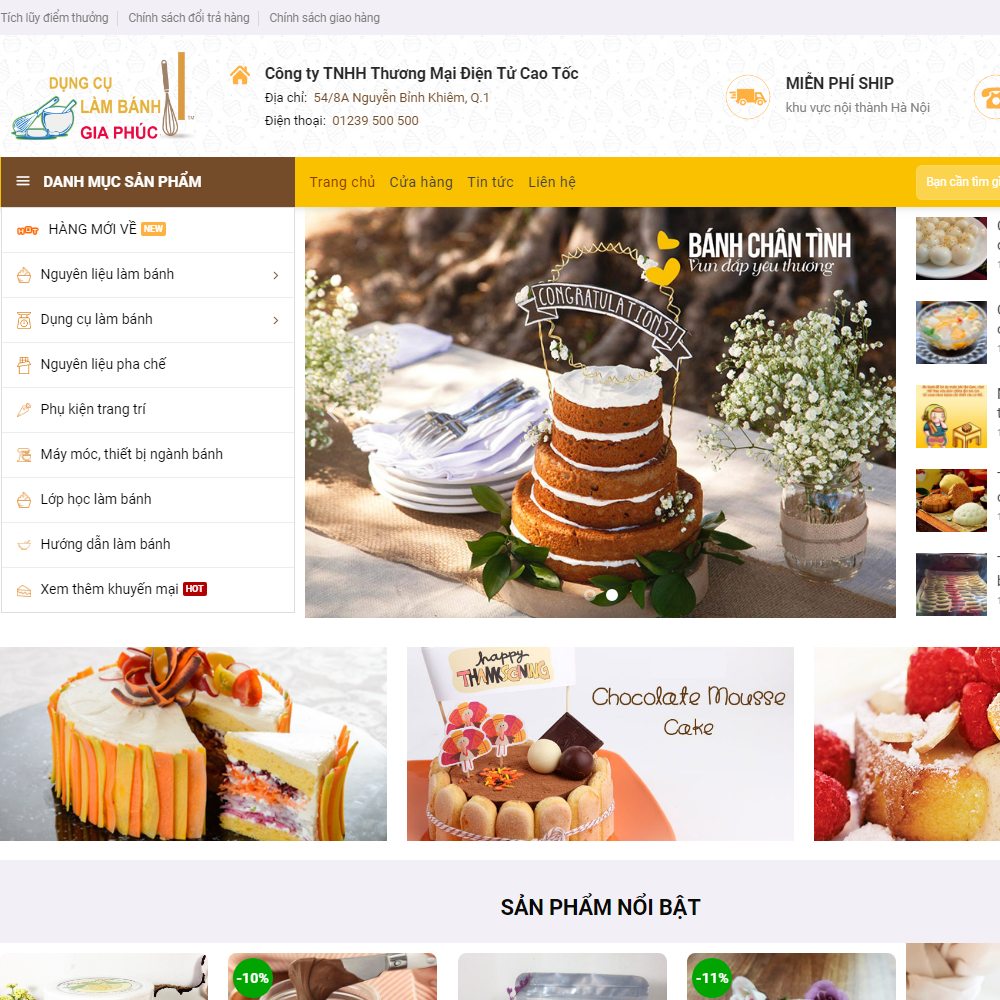 Thiết kế Website bán dụng cụ làm bánh