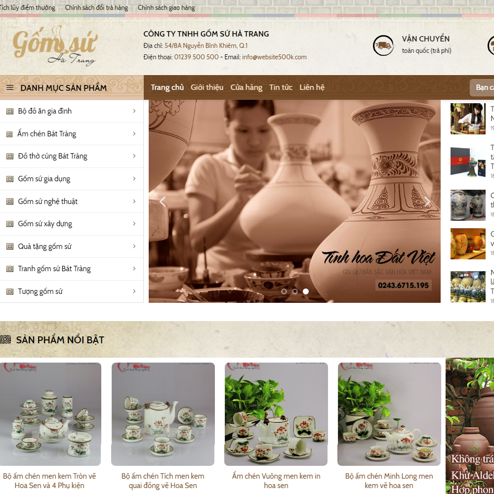 Thiết kế Website bán sản phẩm gốm sứ