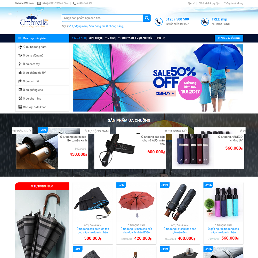 Thiết kế Website bán hàng áo mưa