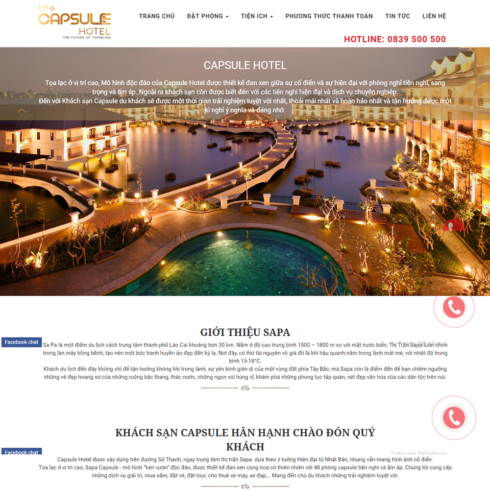 Thiết kế Website giới thiệu, đặt phòng khách sạn Capsule Hotel