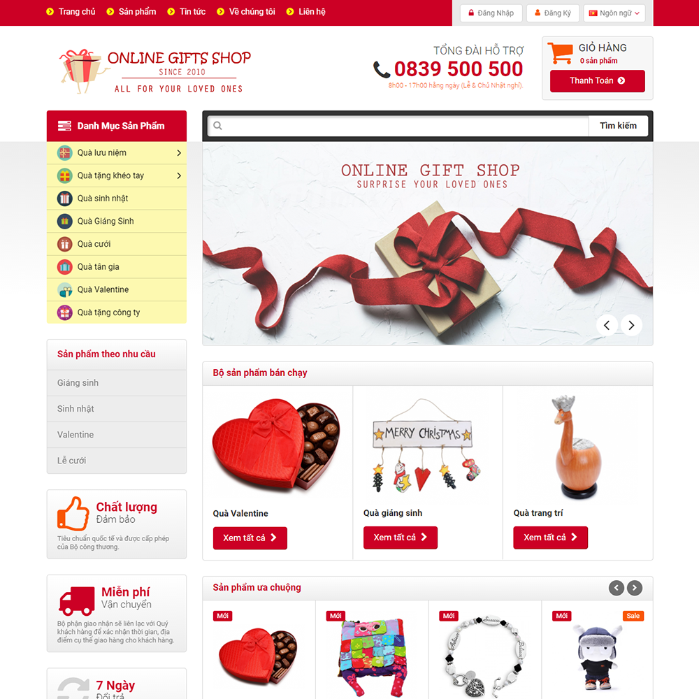 Thiết kế Website bán quà tặng Online Gifts Shop