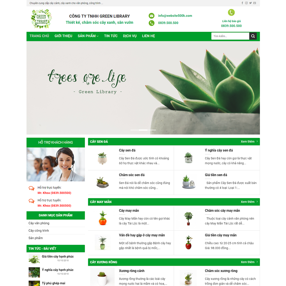 Thiết kế Website dịch vụ cây xanh Green Library