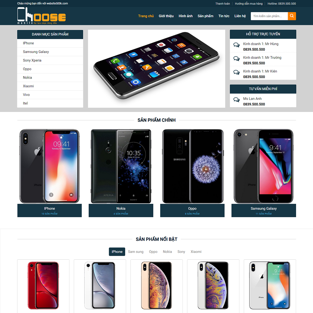 Thiết kế Website bán điện thoại Choose