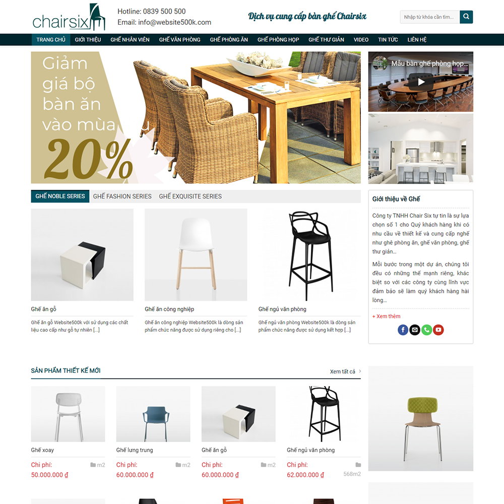 Thiết kế Website dịch vụ cung cấp bàn ghế Chairsix