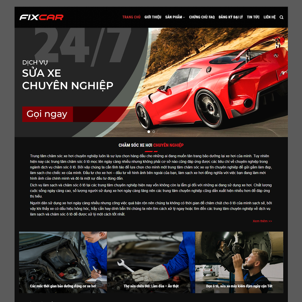 Thiết kế Website dịch vụ sửa xe Fixcar