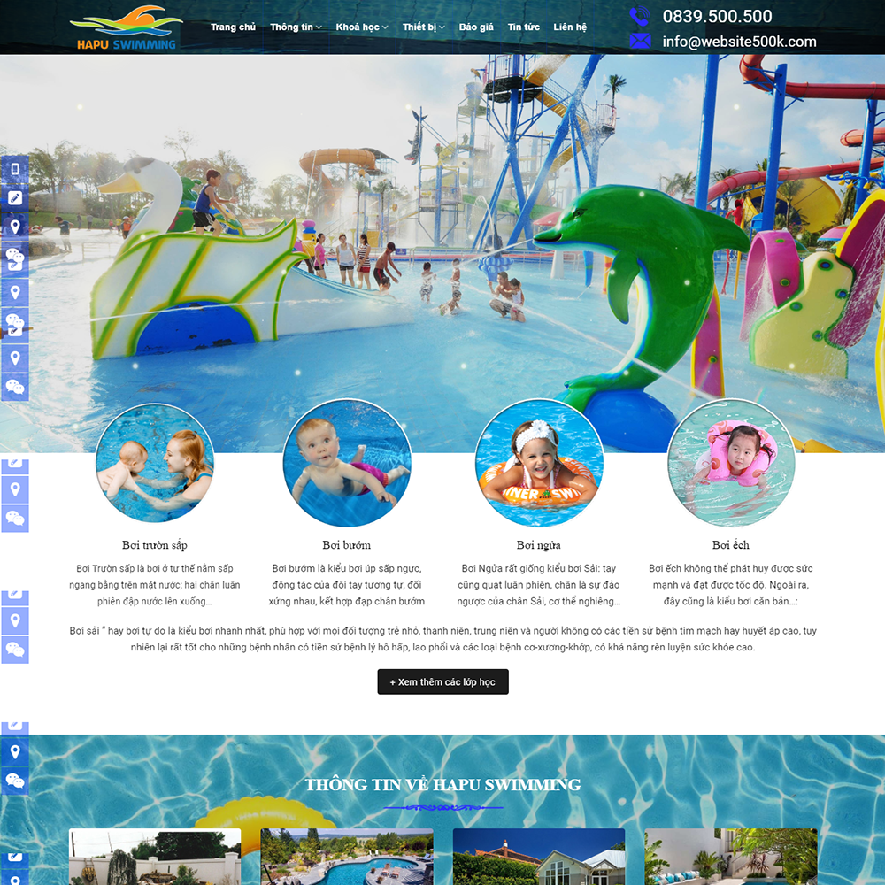 Thiết kế Website dịch vụ bơi lội Hapu Swimming